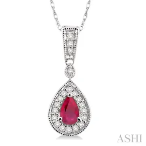 6x4mm Pear Shape Ruby and 1/6 Ctw Round Cut Diamond Pendant in 14K White Gold with Chain 6x4mm Pear Shape Ruby and 1/6 Ctw Round Cut Diamond Pendant in 14K White Gold with Chain