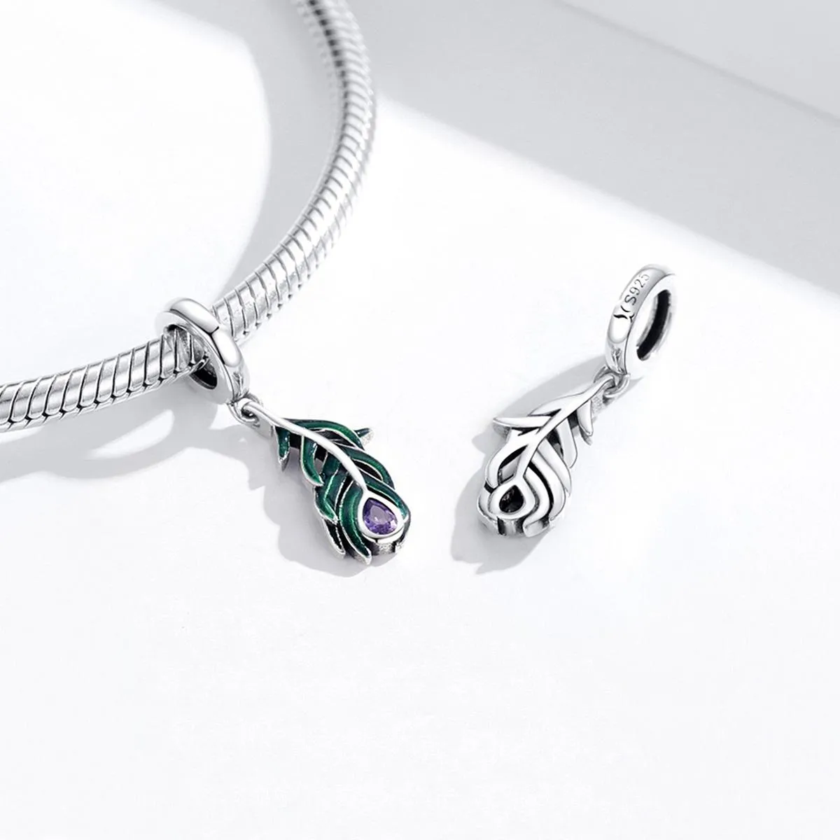 925 Sterling Silver Peacock Feather Pendant For Diy Bracelet Or Necklace