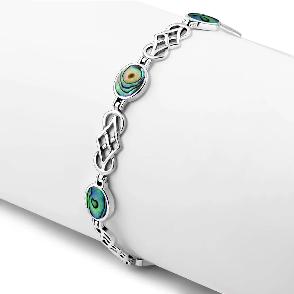 Abalone Shell Oval Links Celtic Knot Silver Bracelet