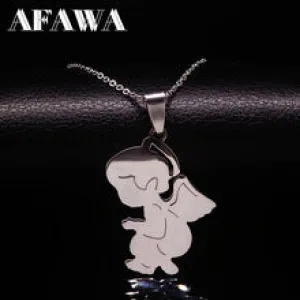 AFAWA Cute Angel Women Boy Kids Jewelry Stainless