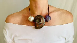 Ammonite, Fluorite and Sterling Silver Pendant Necklace. 1214