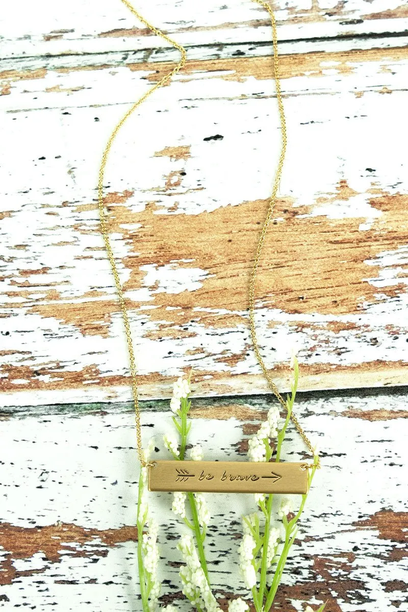 Crystal Avenue Matte Goldtone 'Be Brave' Bar Necklace