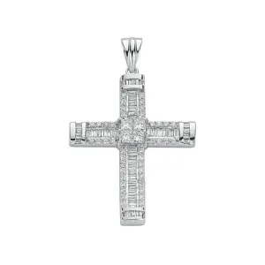 Diamond Cross Pendant Necklace 1.52ct H-VS in 18K White Gold