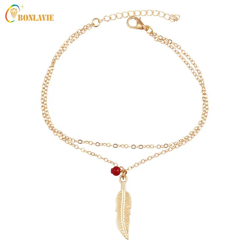 Feather Leave Barefoot Anklet For Women