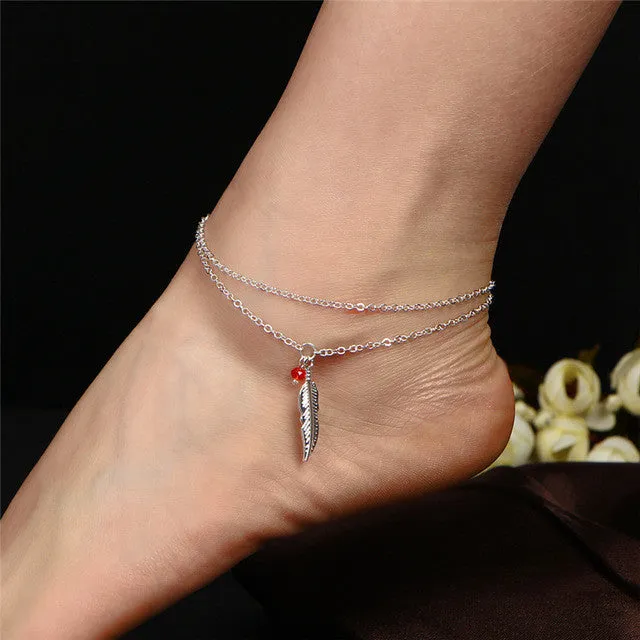 Feather Leave Barefoot Anklet For Women