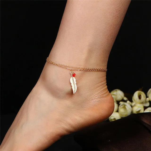 Feather Leave Barefoot Anklet For Women