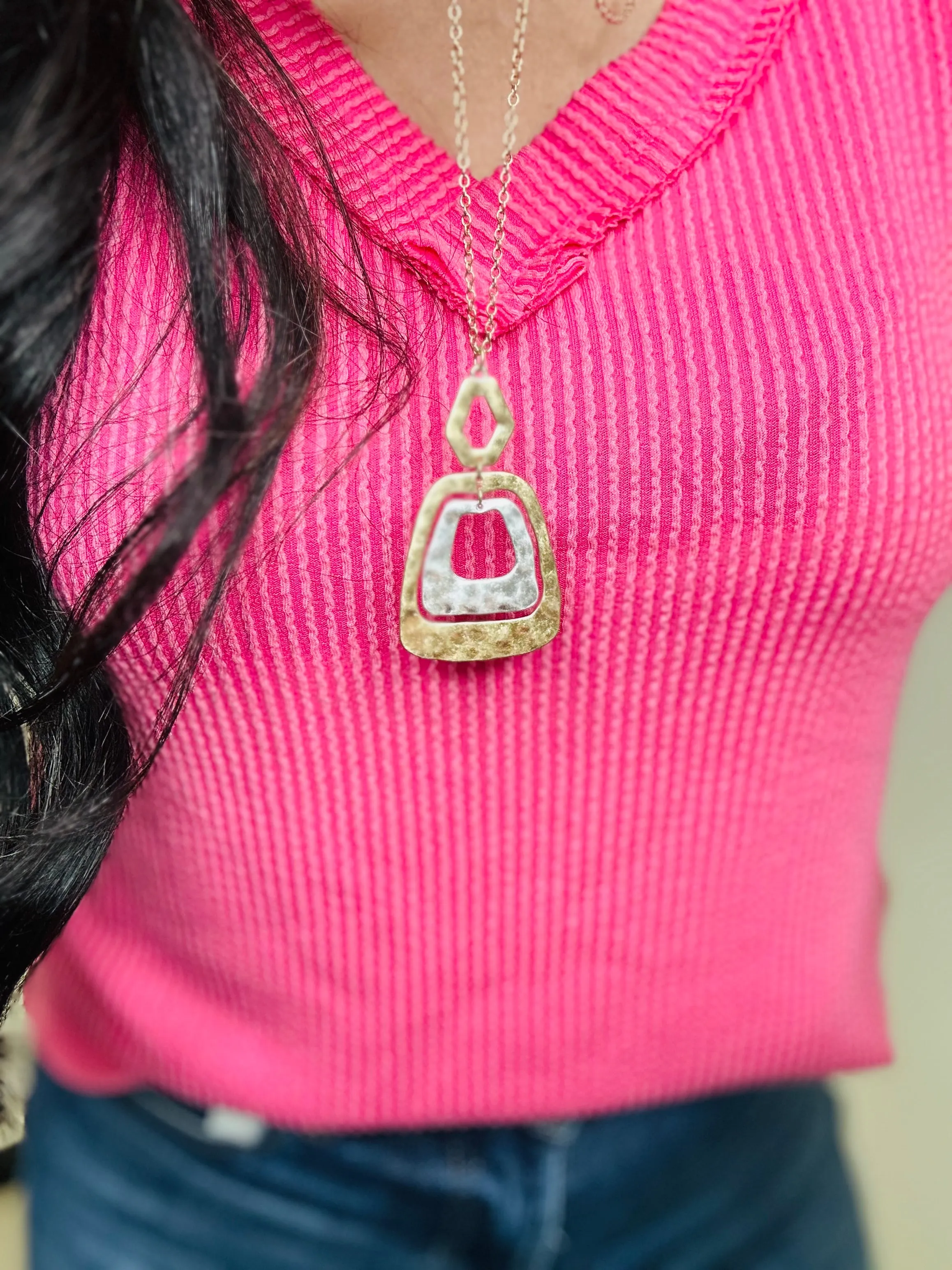 Geo Mixed Metal Long Necklace