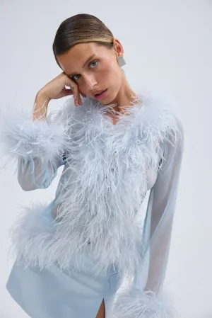 Gigi Sheer Feather Blouse - Pale Blue
