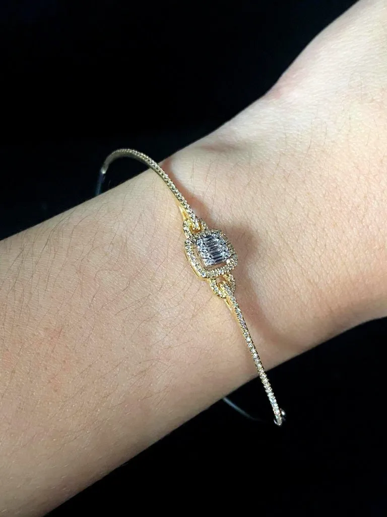 Golden Cushion Paved Diamond Bracelet 14kt