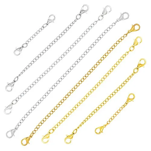 Mandala Crafts Stainless Steel Necklace Extender Bracelet Extender Chain with Double Lobster Clasps, Set of 8 Pieces