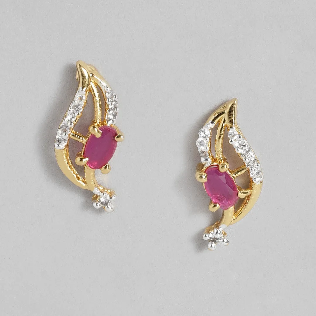 Modern Gold and silver plated American diamond Caught in a wave ruby Necklace