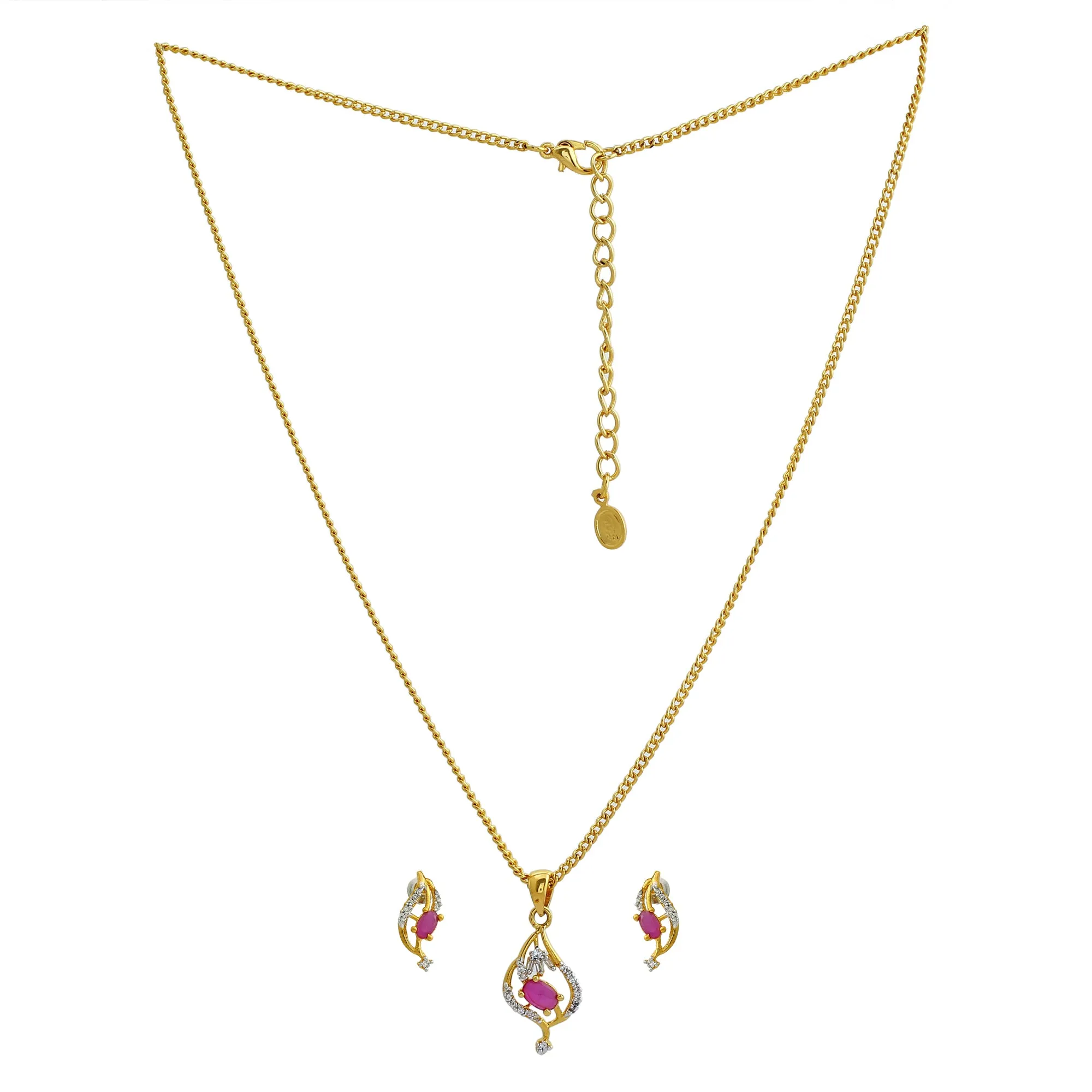Modern Gold and silver plated American diamond Caught in a wave ruby Necklace