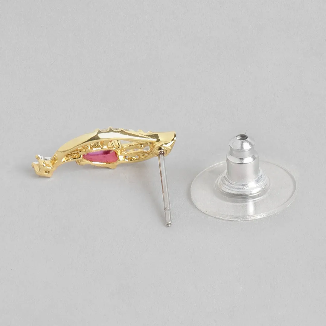 Modern Gold and silver plated American diamond Caught in a wave ruby Necklace