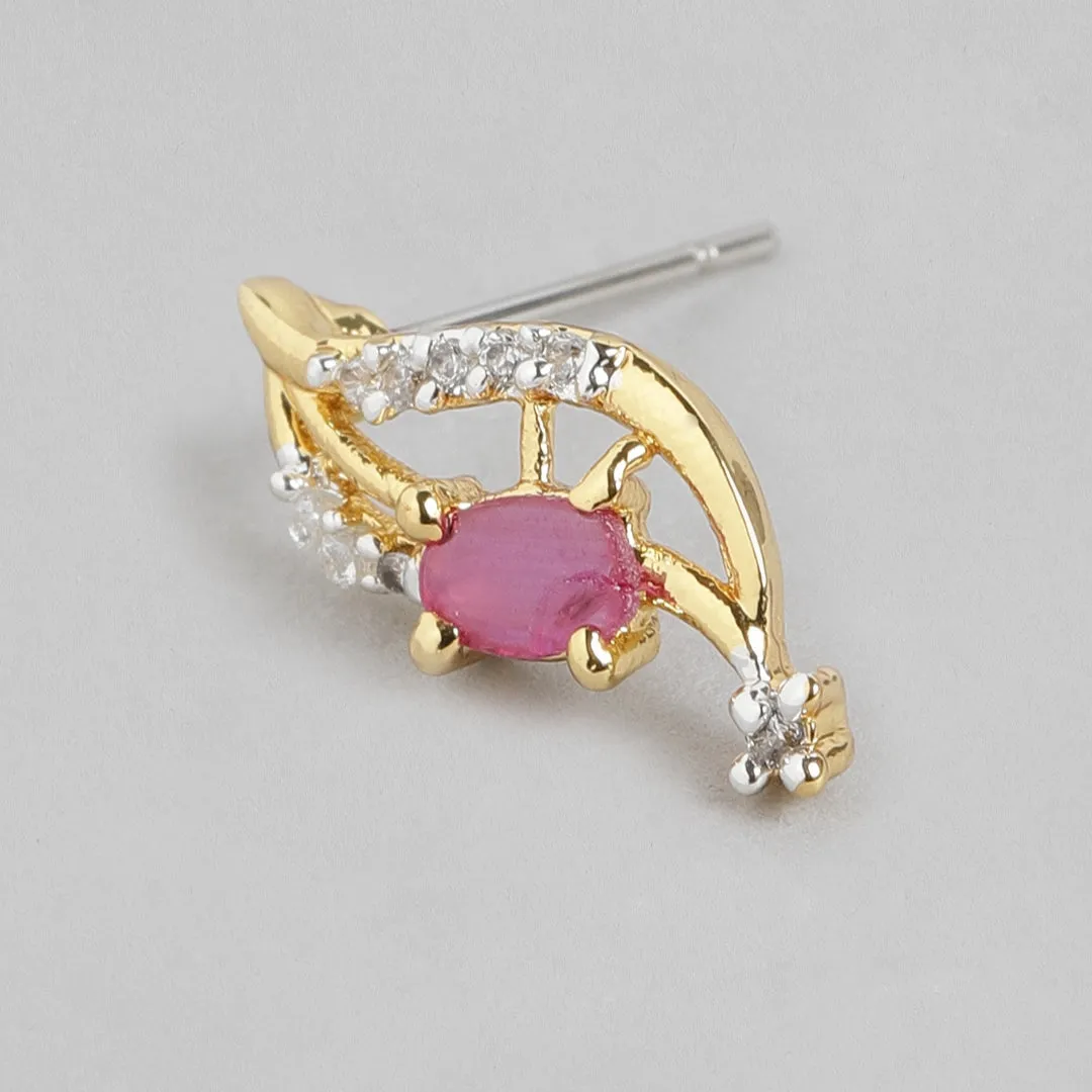 Modern Gold and silver plated American diamond Caught in a wave ruby Necklace