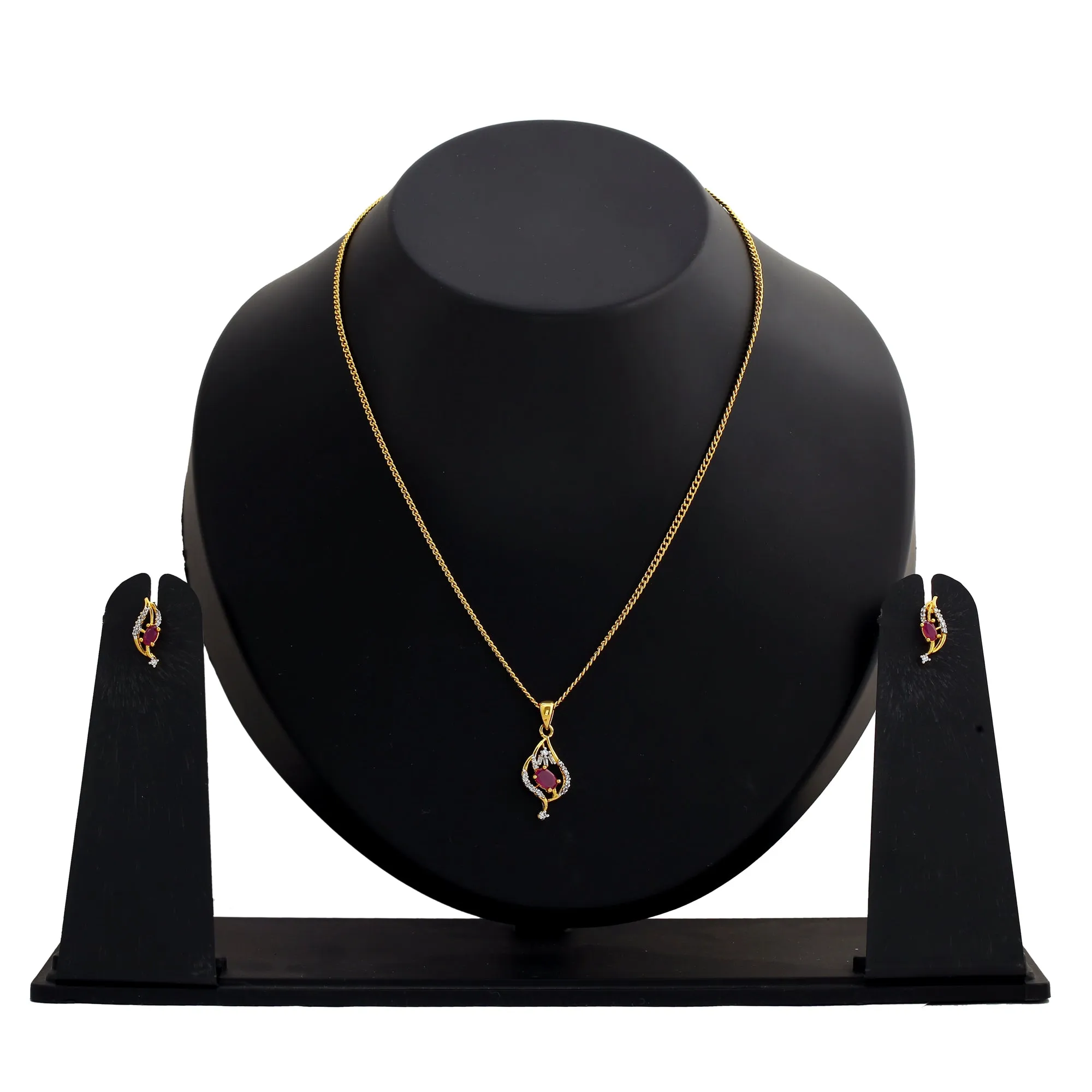 Modern Gold and silver plated American diamond Caught in a wave ruby Necklace