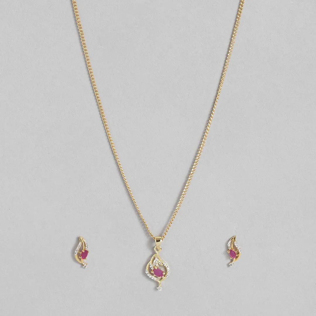 Modern Gold and silver plated American diamond Caught in a wave ruby Necklace