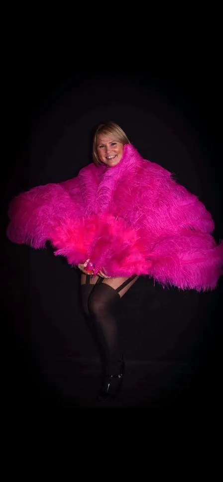 Pink Burlesque Feather Fans for Hire | Zoe London Dance Costumes Hire