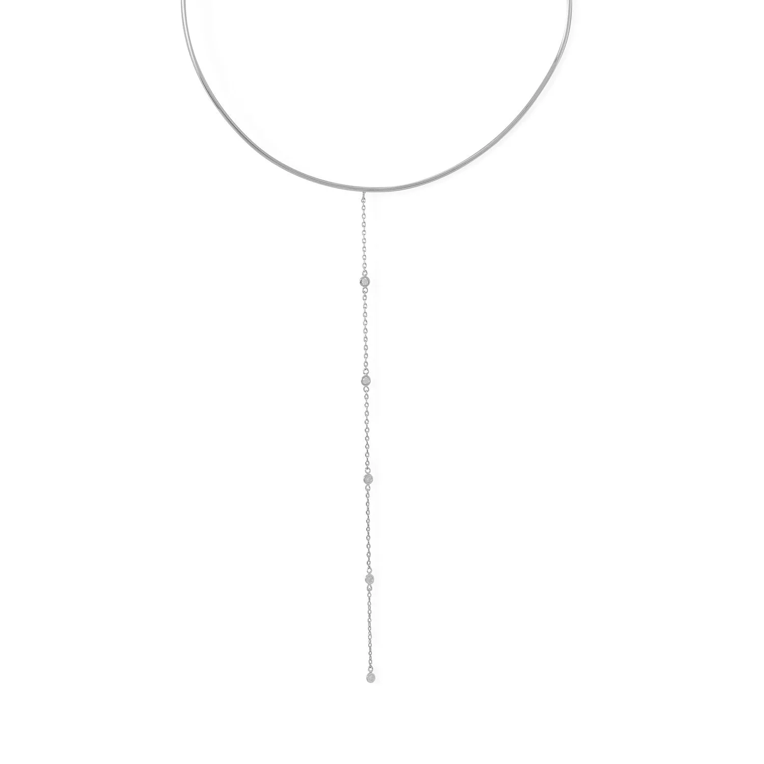 Rhodium Plated Collar with Long Chain CZ Drop