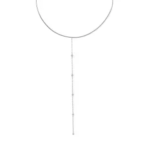 Rhodium Plated Collar with Long Chain CZ Drop
