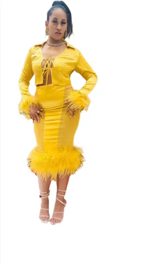 Rich Miss feather skirt set