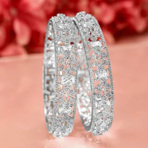Rubans Set of 2, Rhodium-Plated Cubic Zirconia Studded Premium Handcrafted Bangles