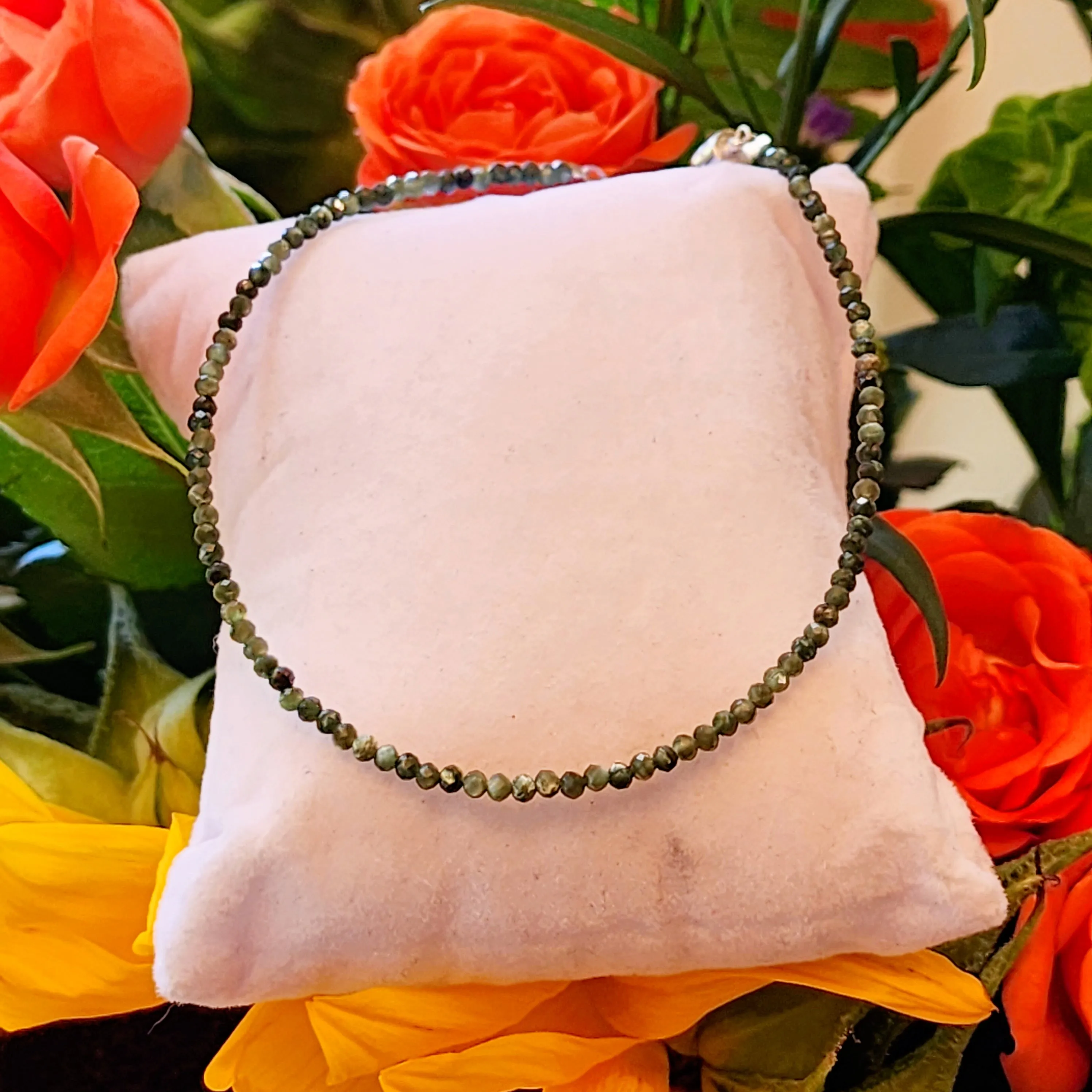 Seraphinite Micro Faceted Anklet .925 Silver for Overall Physical Health, Healing and Cellular Regeneration