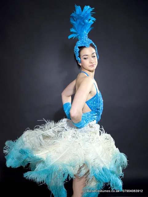 Turquoise and white Vintage Feather Fans for Hire | Zoe London Dance Costumes Hire