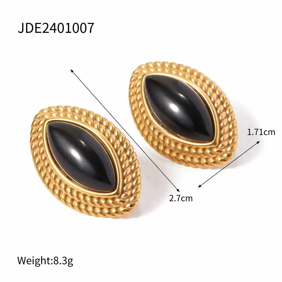 VAIGE Trendy Gold Plated Stainless Steel Onyx Horse Eye Stud Earrings - Shiny Fashion Jewelry Gift