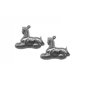 Vintage silver plated stamped brass sphinx charm, 26x20mm. Pkg. of 2.  b9-0885