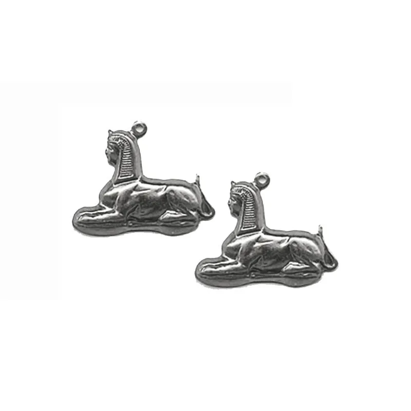 Vintage silver plated stamped brass sphinx charm, 26x20mm. Pkg. of 2.  b9-0885