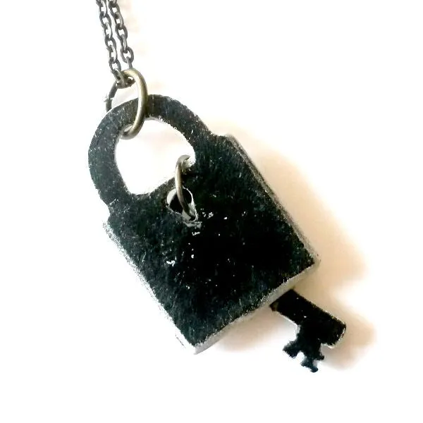 White Key and Lock Necklace