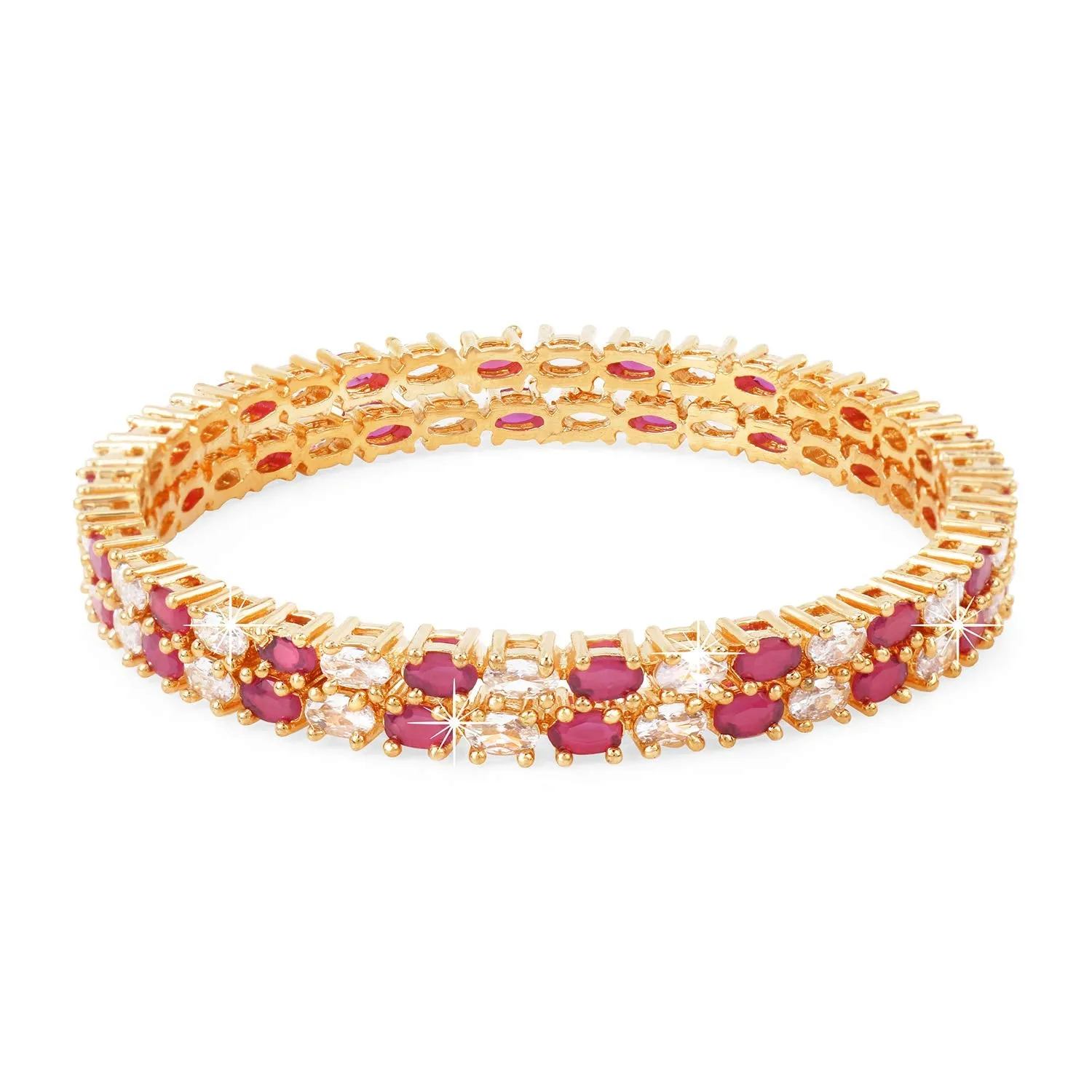 Yellow Chimes Elegant Pink AD/American Diamond Studded 18k Gold Plated Designer Handcrafted 2 PCs Bangles Set for Women & Girls (2.6)